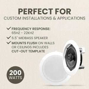 PYLE PDIC61RD 200W 6.5'' Round Flush Mount In-Wall/Ceiling Home Speakers, 2 Pack - TRAPSKI