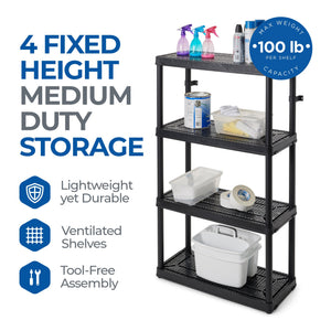 Gracious Living 4 Shelf Fixed Height Medium Duty Storage Unit, Black (4 Pack)