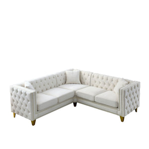 L-Shaped Corner Sofa, 5 Seater Sectional With Tufted Design