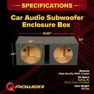 QPower QBASS Dual 10 Inch Car Audio Subwoofer Enclosure Box, Charcoal (2 Pack)