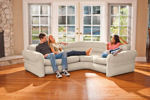 Intex Inflatable Corner Living Room Neutral Sectional Sofa & Lounge Chair Set - TRAPSKI
