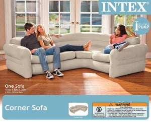 Intex Inflatable Corner Living Room Neutral Sectional Sofa & Lounge Chair Set - TRAPSKI