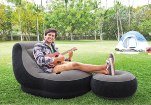 Intex Inflatable Corner Living Room Neutral Sectional Sofa & Lounge Chair Set - TRAPSKI
