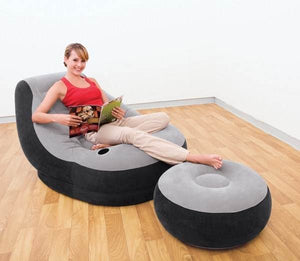 Intex Inflatable Corner Living Room Neutral Sectional Sofa & Lounge Chair Set - TRAPSKI