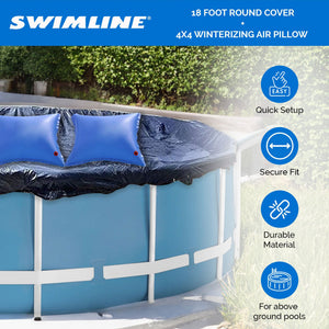 Swimline 18 Foot Round Pool Cover + 4x4 Winterizing Closing Air Pillow (2 Pack)
