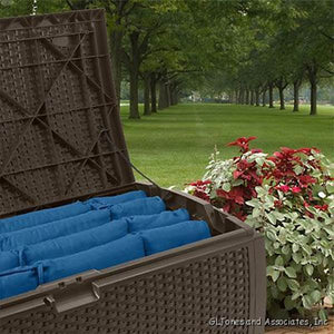 Suncast 73 Gallon Wicker Resin Outdoor Patio Storage Deck Box, Mocha (2 Pack) - TRAPSKI