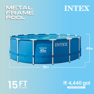 Intex Metal Frame 15' x 48" Round Above Ground Swimming Pool and Maintenance Kit
