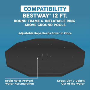 Bestway Flowclear 12 Foot Round Pool Cover w/ Drain Holes for Above Ground Pools
