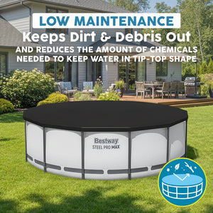 Bestway Flowclear 12 Foot Round Pool Cover w/ Drain Holes for Above Ground Pools