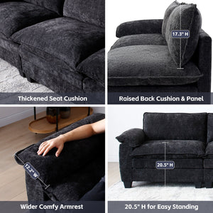 Luxury Chenille Upholstered U Shape Sofa with Two Ottomans