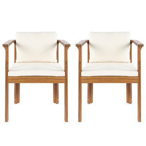 Outdoor Dining Chair Set of 2 with Curved Acacia Wood Arms