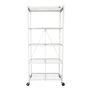 Origami Large Wheeled 5-Shelf Folding Steel Wire Shelving, White (21"x36"x78")