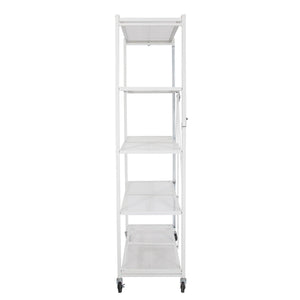 Origami Large Wheeled 5-Shelf Folding Steel Wire Shelving, White (21"x36"x78")