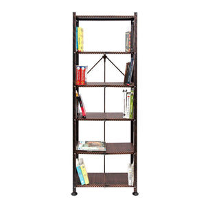 Origami 6 Tier Classic Stamped Steel Bookcase Organizer Storage Rack, Bronze
