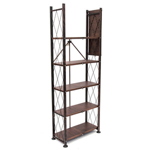 Origami 6 Tier Classic Stamped Steel Bookcase Organizer Storage Rack, Bronze