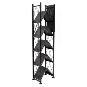 Origami 6 Tier Classic Stamped Steel Bookcase Organizer Storage Rack, Black - TRAPSKI