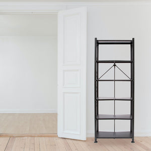 Origami 6 Tier Classic Stamped Steel Bookcase Organizer Storage Rack, Black - TRAPSKI