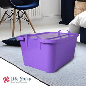 Life Story 55 Quart Stackable Storage Bin, Light Duty Container, Purple, 12 Pack