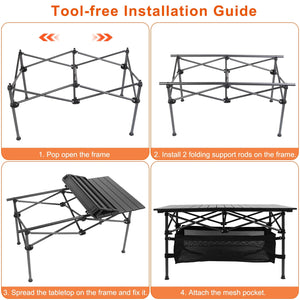 Folding Camping Table Portable Lightweight Aluminum Roll-up Picnic BBQ Desk with Carrying Bag Heavy Duty Outdoor Beach Backyard Party Patio