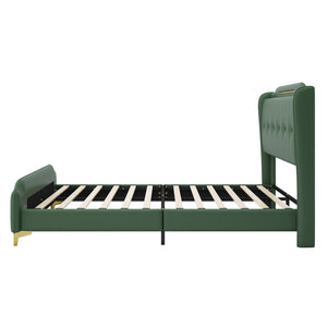 Queen Size Leather Bed Frame with Wingback Headboard & Footboard
