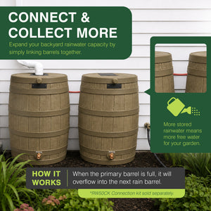Good Ideas Rain Wizard 50 Gallon Plastic Rain Barrel Water Collector, Khaki