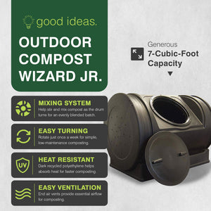 Good Ideas Compost Wizard Jr Outdoor Garden Compost Bin Container, Black