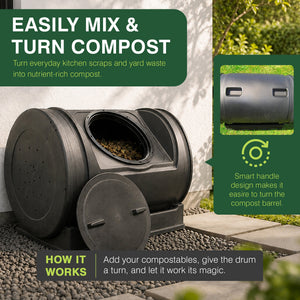 Good Ideas Compost Wizard Jr Outdoor Garden Compost Bin Container, Black