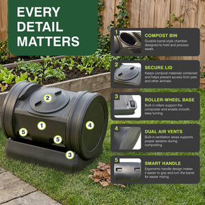 Good Ideas Compost Wizard Jr Outdoor Garden Compost Bin Container, Black