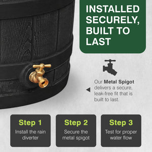 Good Ideas Rain Wizard 50 Gallon Plastic Rain Barrel Water Collector, Black