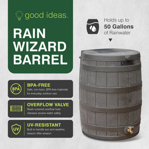 Good Ideas RW50 Rain Wizard 50 Gallon Plastic Rain Barrel Water Collector, Oak