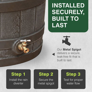 Good Ideas RW50 Rain Wizard 50 Gallon Plastic Rain Barrel Water Collector, Oak