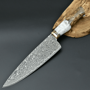 Shinobi VG10 Chef Knife with Exotic Olive Wood & Mother of Pearl Handle