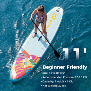 11' Wide Inflatable Stand Up Paddle Board with Backpack for All Skill Levels