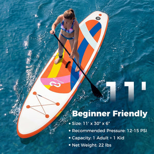 11' Wide Inflatable Stand Up Paddle Board with Backpack for All Skill Levels
