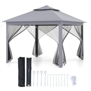 11 x 11 Feet 2-Tier Pop-Up Gazebo Tent Portable Canopy Shelter Carry Bag Mesh