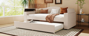 Upholstered Daybed With Storage Armrests, Trundle And Latest Integrated tooth Audio System