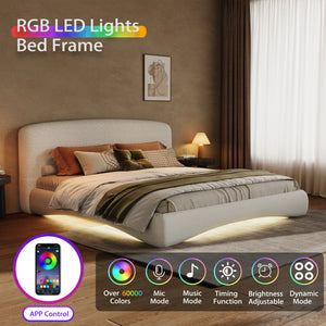 Curved Upholstered Bed with Smart Ambient Lighting