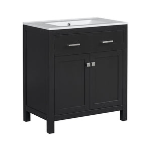 Bathroom Vanity With Ceramic Sink, Modern Single Bathroom Cabinet With 2 Doors And A Shelf, Soft Close Doors