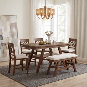 Topmax 6-Piece Wood Counter Height Dining Table Set with Storage Shelf
