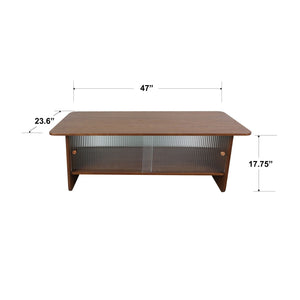 Rectangular Coffee Table With Sliding Door Storage Center