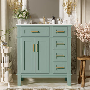 Modern Bathroom Vanity With Sink, Storage Cabinet, Soft Close Doors, Deep & Standard Drawers