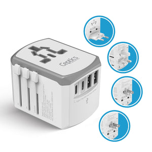 All-In-One International Travel Adapter - 5 in 1 - 2 USB-A & 2 USB-C - Max. 17.5W (3.5A) - White (UP-15KU-WH) - TRAPSKI