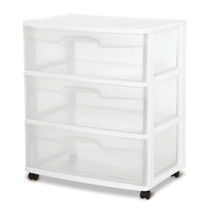 Sterilite At Home 3 Drawer Wide Storage Cart Container with Casters (4 Pack)