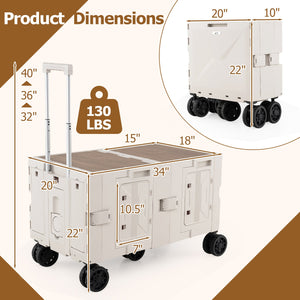 Large Foldable Utility Cart with 2-Tier Storage Crates and Telescoping Handle