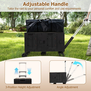 Large Foldable Utility Cart with 2-Tier Storage Crates and Telescoping Handle
