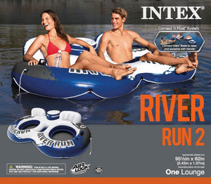 Intex River Run II Inflatable 2 Person Pool Tube Float (2 Pack) w/ Cooler Floats