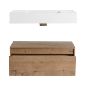 Wall Mounted Bathroom Vanity With Resin Sink And Soft Close Drawer In Imitative - Imitative Oak