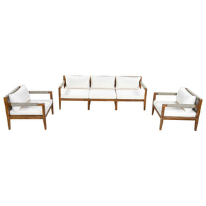 3 Piece Outdoor Sectional Sofa Set with Acacia Wood & Rope - Beige or Dark Gray