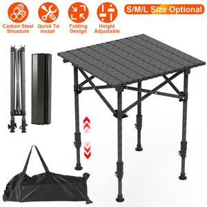 Portable Folding Camping Table With Adjustable Height Hanging Net Rustproof Carbon Steel Foldable Roll-Up Camping Table for Picnic Camping Hiking Beac