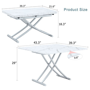 Modern Minimalist Multifunctional Lift Table With Metal Legs - White / Silver